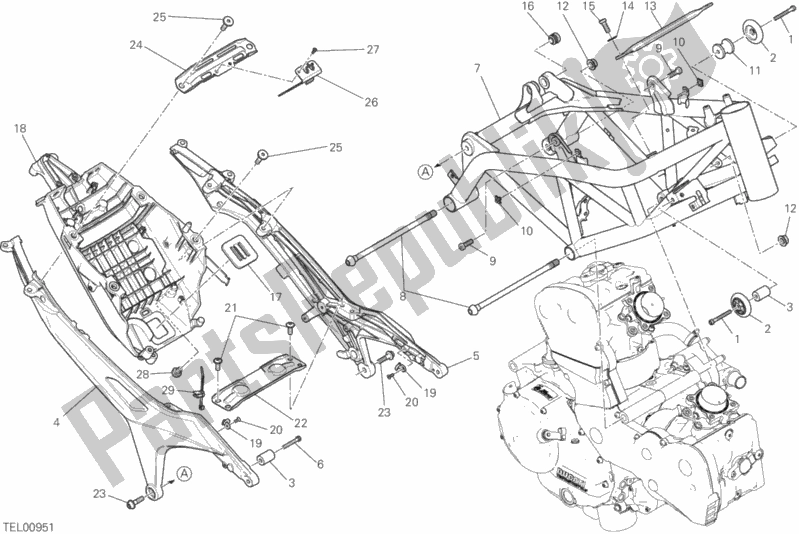 All parts for the Frame of the Ducati Hypermotard 939 Thailand 2016